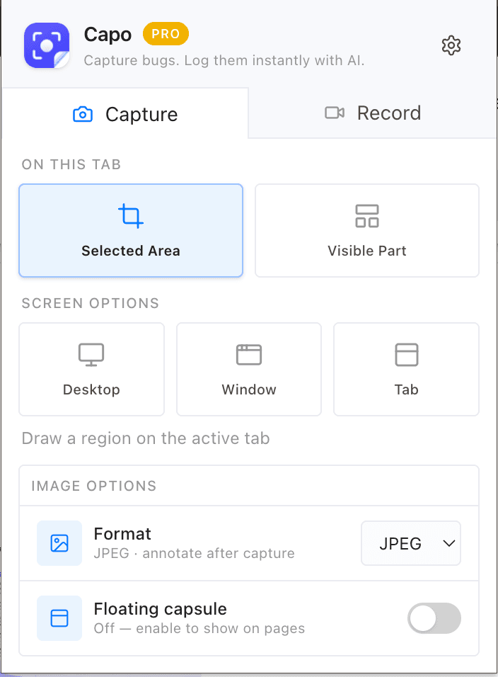 Capo capture popup