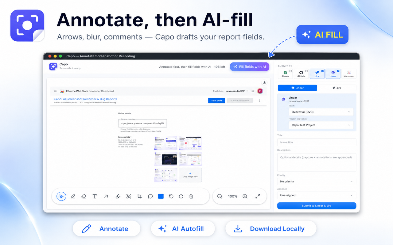 Capo annotate workspace with Fill fields with AI